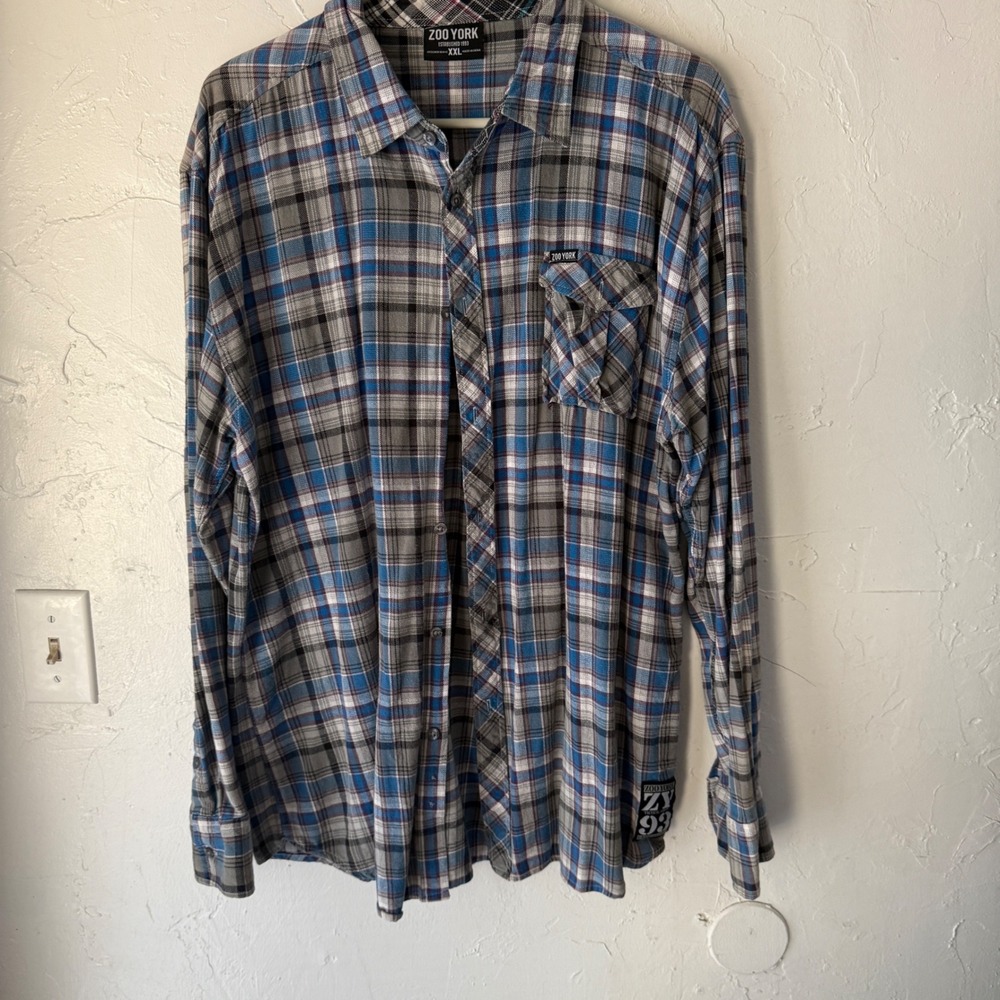 Zoo York‎ XXL Blue Plaid Long Sleeve Button Down Shirt - Established 1993